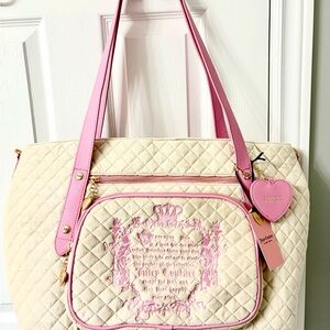 Juicy Couture Quilted Tote in Pink and Cream